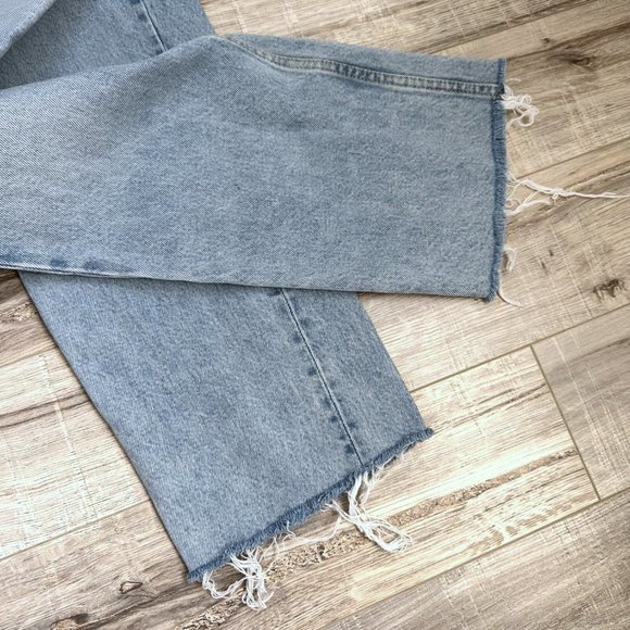 Zara High Waisted Distressed Straight Wide Leg Light Wash Jeans 8 - Picture 6 of 6
